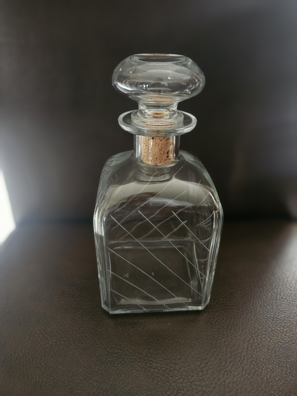 Etched Clear Glass Decanter with Cork Stopper